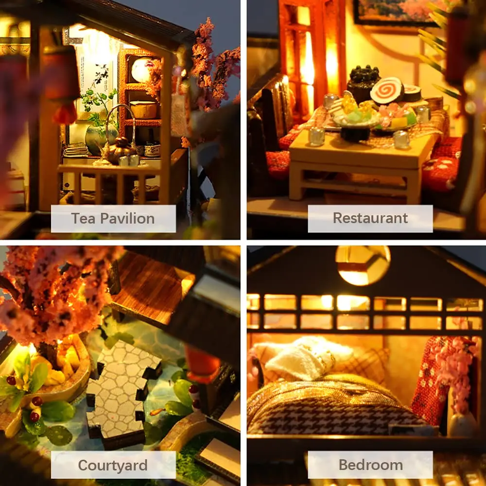 CUTEBEE Japanese Garden House Miniature Dollhouse Kit with Furniture & LED Light, 12.6cm L x 9.5cm W x 9.8cm H | DIY Collectible Building for Adults - view 8