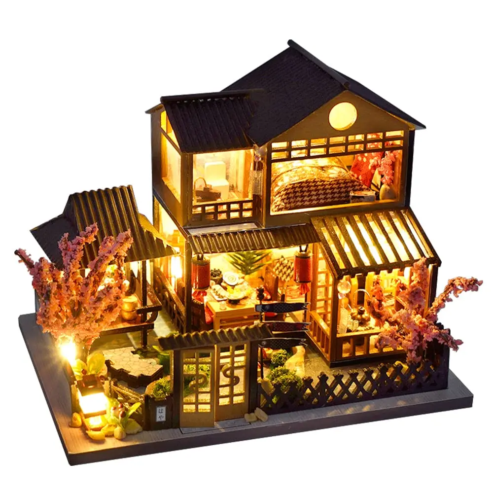 CUTEBEE Japanese Garden House Miniature Dollhouse Kit with Furniture & LED Light, 12.6cm L x 9.5cm W x 9.8cm H | DIY Collectible Building for Adults - main product image