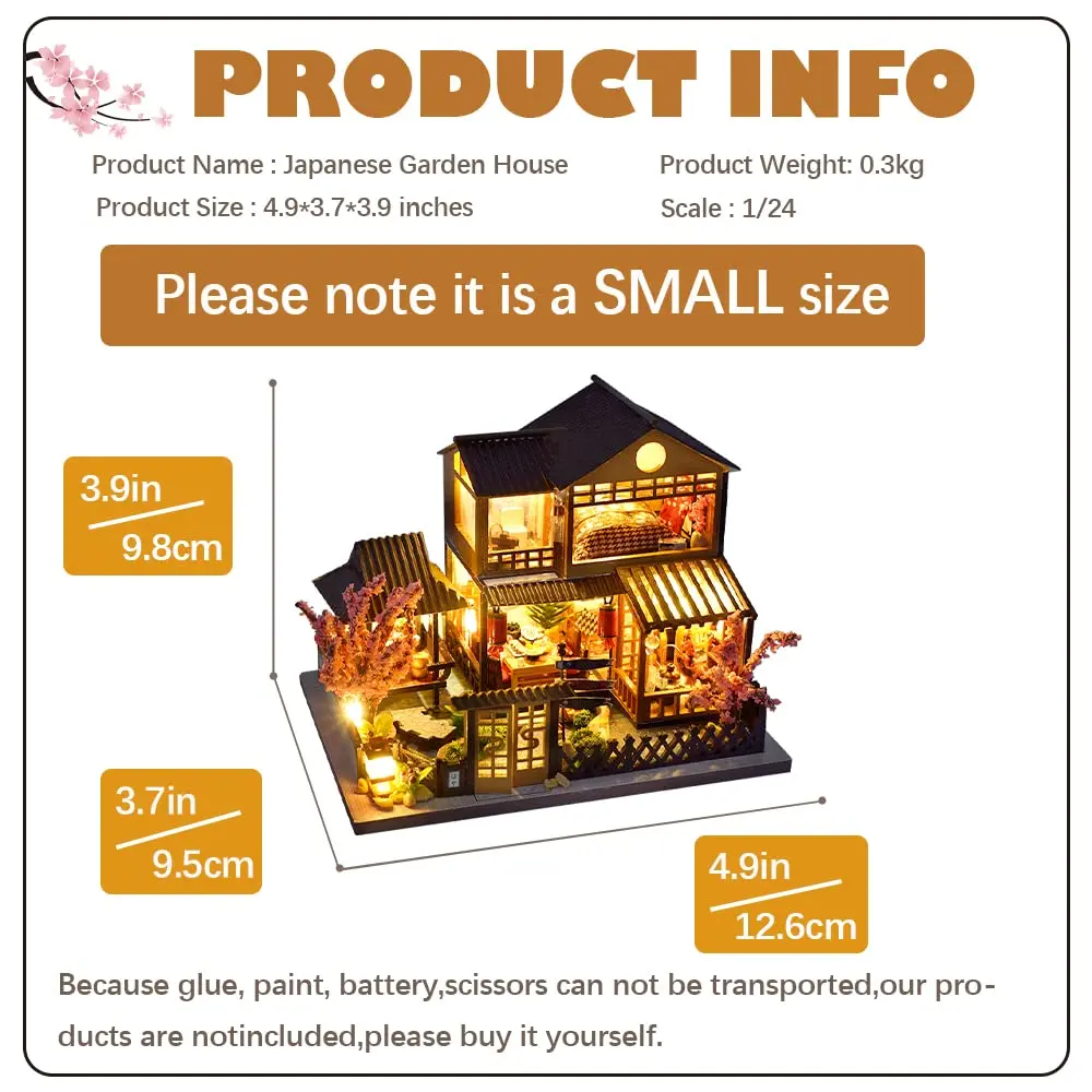CUTEBEE Japanese Garden House Miniature Dollhouse Kit with Furniture & LED Light, 12.6cm L x 9.5cm W x 9.8cm H | DIY Collectible Building for Adults - view 2