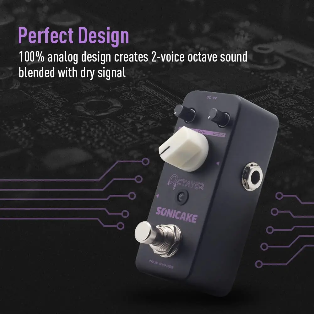 SONICAKE Octave Guitar Pedal Analog Classic Lower Octave Guitar Effects Pedal for Guitar & Bass, True Bypass - Octaver 9V DC (3.68 in) - view 3