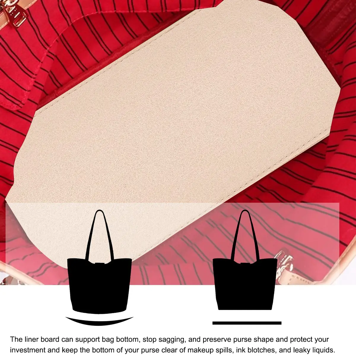 PH PandaHall Handbag Base Shaper 30.5x13.1cm (12x5.1") 6mm Thick Tan Felt Liner Board | Protects Purses from Spills - view 5