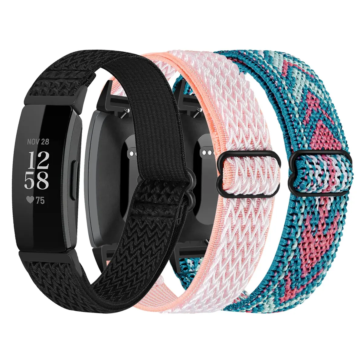 DKGKOO 3-Pack Elastic Nylon Bands for Fitbit Inspire 2 / Inspire HR / Inspire / Ace 2 | Breathable, Adjustable, Unisex (70-120 chars) - main product image