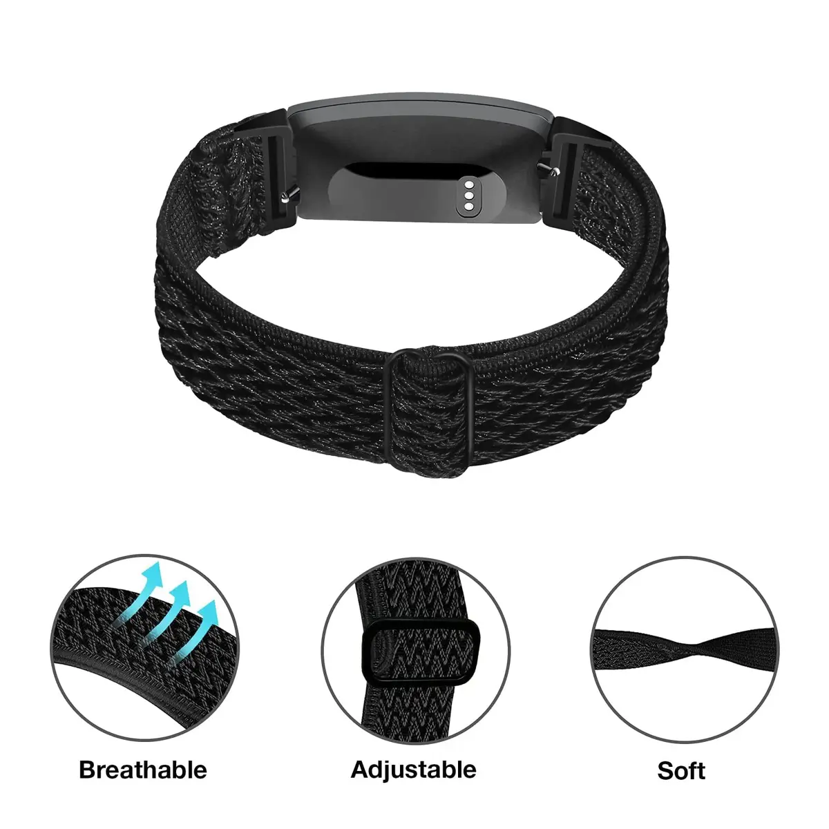 DKGKOO 3-Pack Elastic Nylon Bands for Fitbit Inspire 2 / Inspire HR / Inspire / Ace 2 | Breathable, Adjustable, Unisex (70-120 chars) - view 2