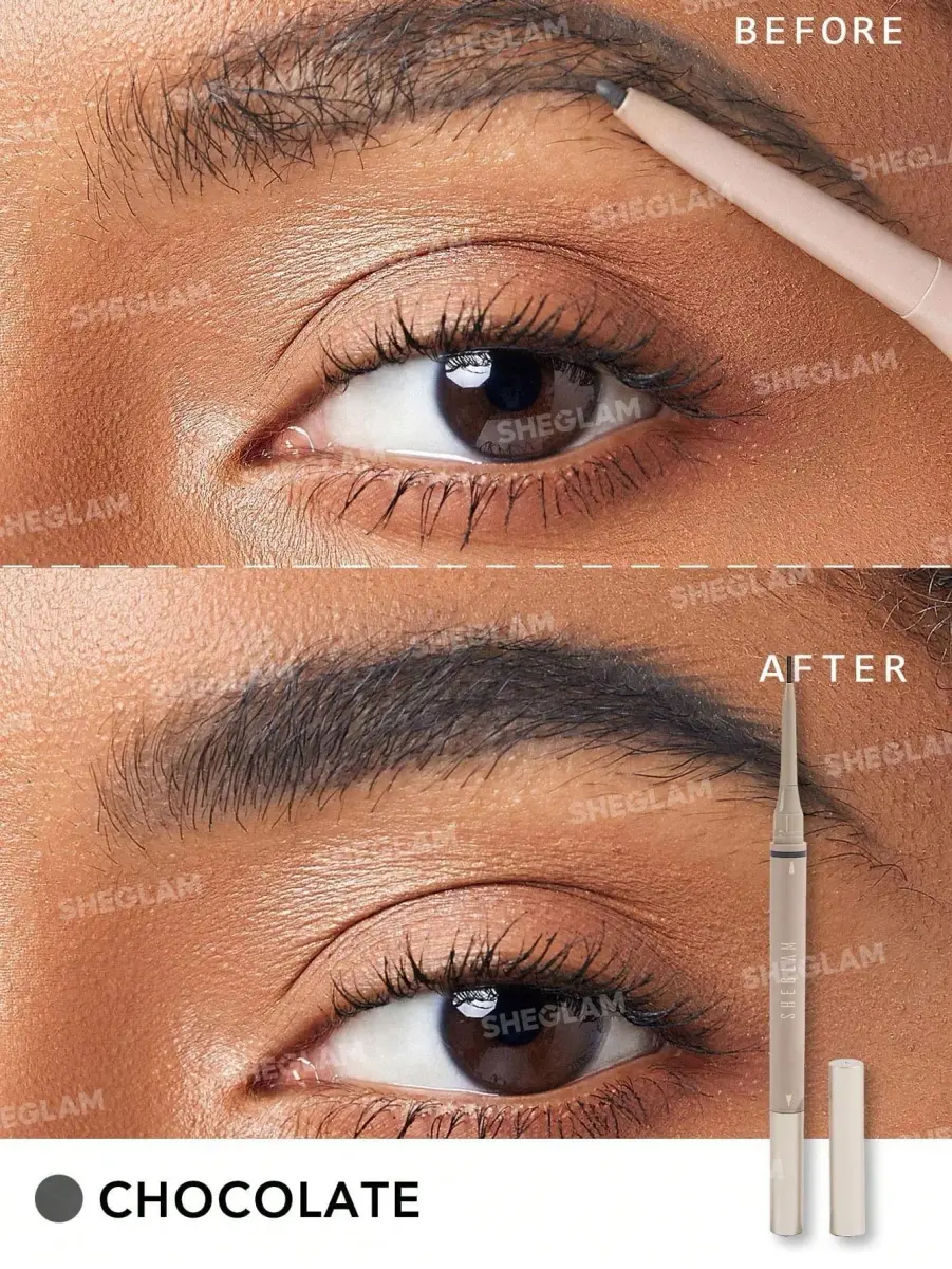 SHEGLAM Dual-Sided Eyebrow Pencil Chocolate | Waterproof Matte Cream & Liquid Pen - view 2