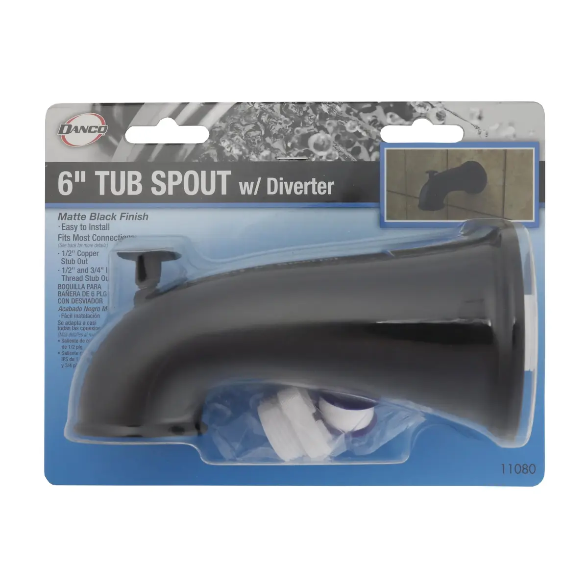 Danco Tub Spout with Diverter | 6 in Reach, Matte Black, Universal Fit, Bathroom Replacement - view 7
