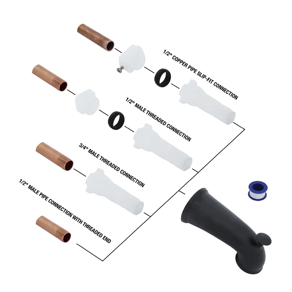 Danco Tub Spout with Diverter | 6 in Reach, Matte Black, Universal Fit, Bathroom Replacement - view 3