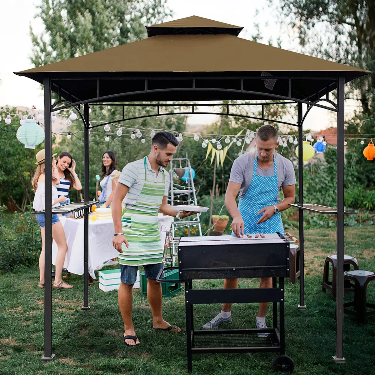 Wonwon 5x8 Gazebo Replacement Canopy Top | Double-Tier Outdoor BBQ Cover (Brown, 5'x8') - view 7