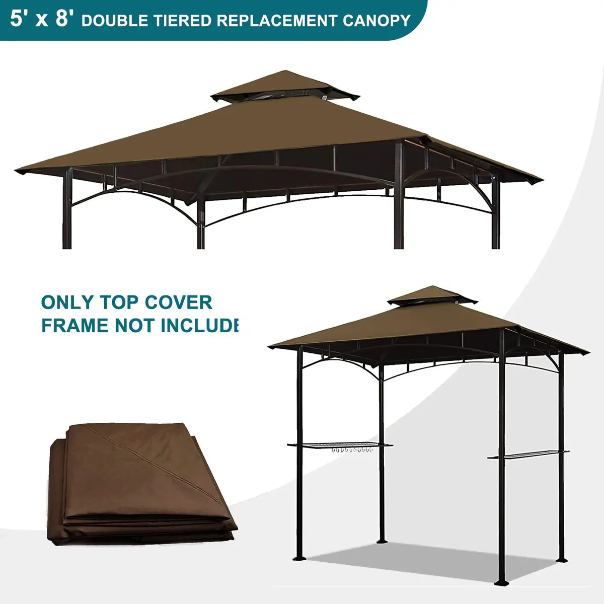 Wonwon 5x8 Gazebo Replacement Canopy Top | Double-Tier Outdoor BBQ Cover (Brown, 5'x8') - view 4