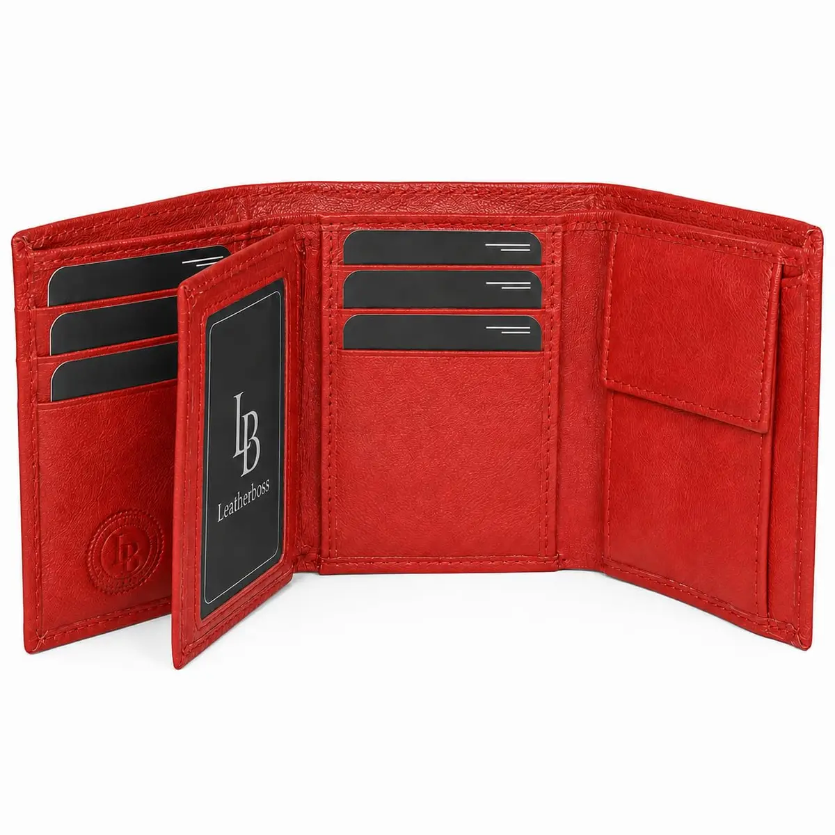 LB LEATHERBOSS Boys Slim Compact Trifold Wallet with ID and Coin Pocket (Red) | Genuine Leather - view 5