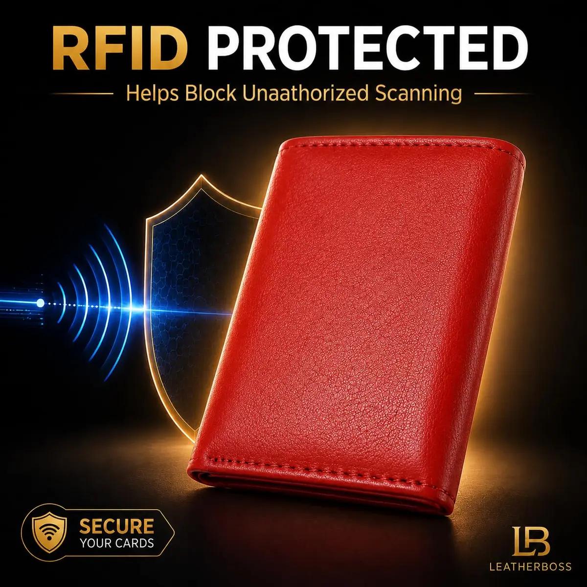 LB LEATHERBOSS Boys Slim Compact Trifold Wallet with ID and Coin Pocket (Red) | Genuine Leather - view 7