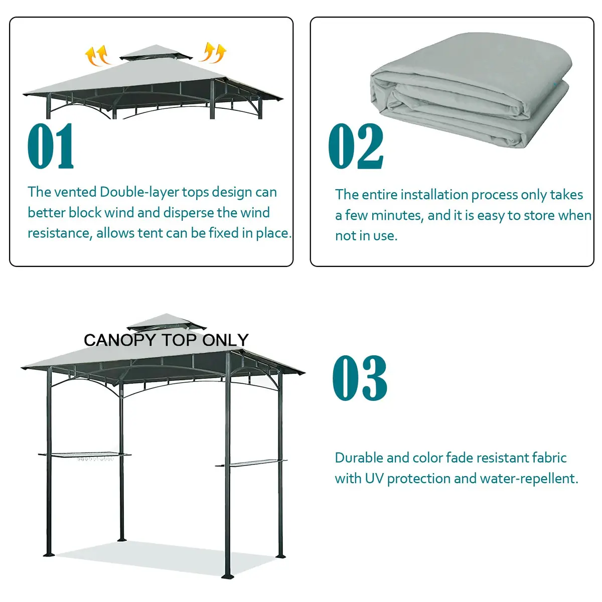 Wonwon Grill Gazebo Replacement Canopy Top 5x8 ft | Double Layer Ventilated Cover for Model L-GG001PST-F - view 5