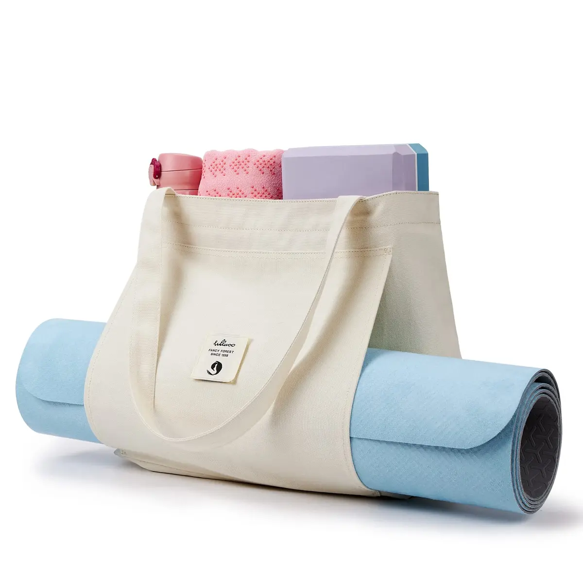 WLLWOO Yoga Mat Carrier Bag for Women Canvas Carryall Tote Gym Pilates | Large Capacity, Durable Cotton Canvas, Zipper Closure - view 7