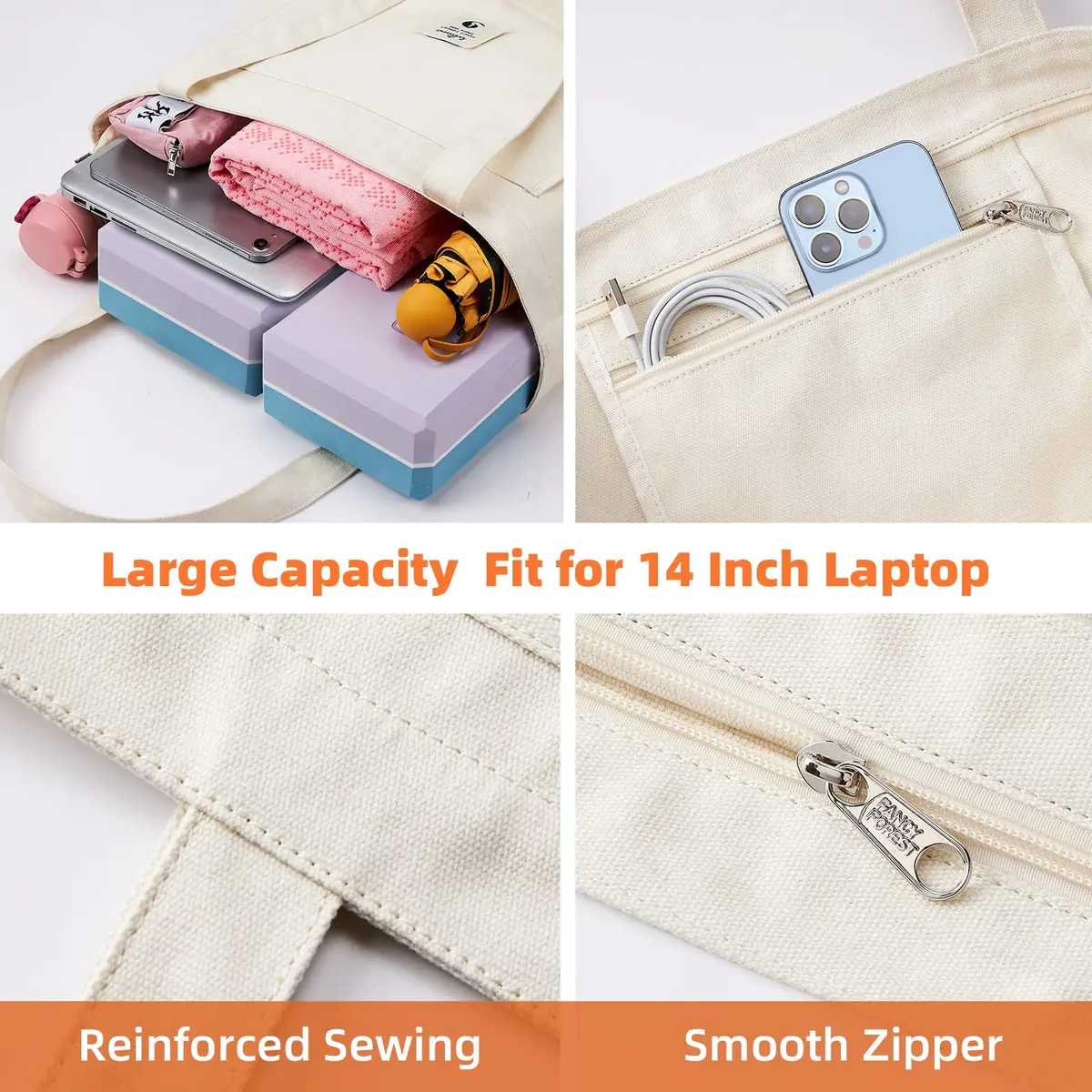 WLLWOO Yoga Mat Carrier Bag for Women Canvas Carryall Tote Gym Pilates | Large Capacity, Durable Cotton Canvas, Zipper Closure - view 2