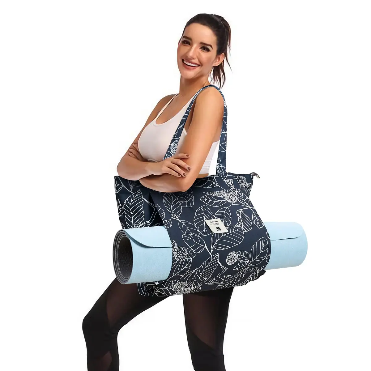 WLLWOO WLLWOO Yoga Bags for Women with Yoga Mats Bags Carrier Carryall Canvas Tote for Pilates Shoulder for Travel Office Beach Workout (Leaf) - view 5