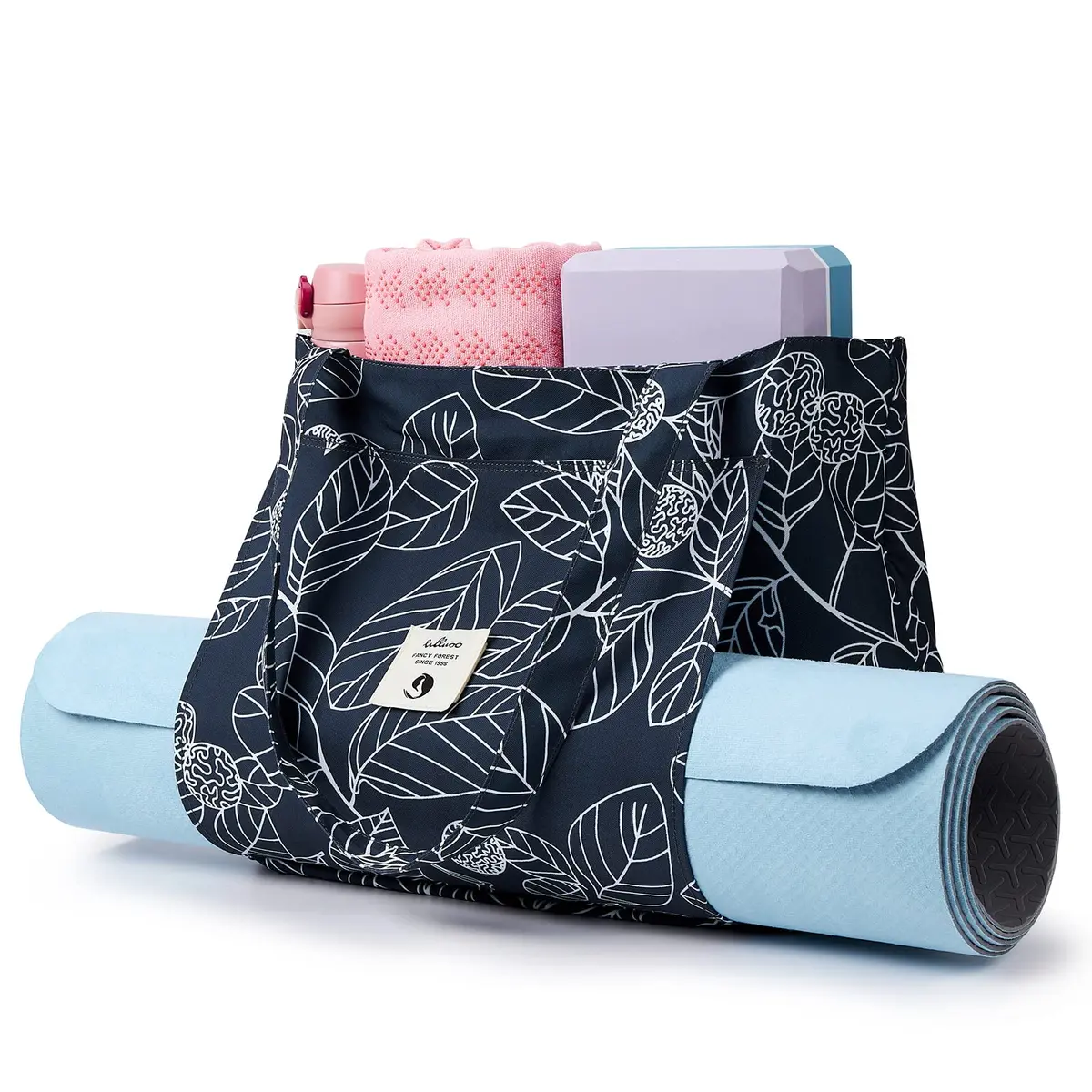 WLLWOO WLLWOO Yoga Bags for Women with Yoga Mats Bags Carrier Carryall Canvas Tote for Pilates Shoulder for Travel Office Beach Workout (Leaf) - view 6