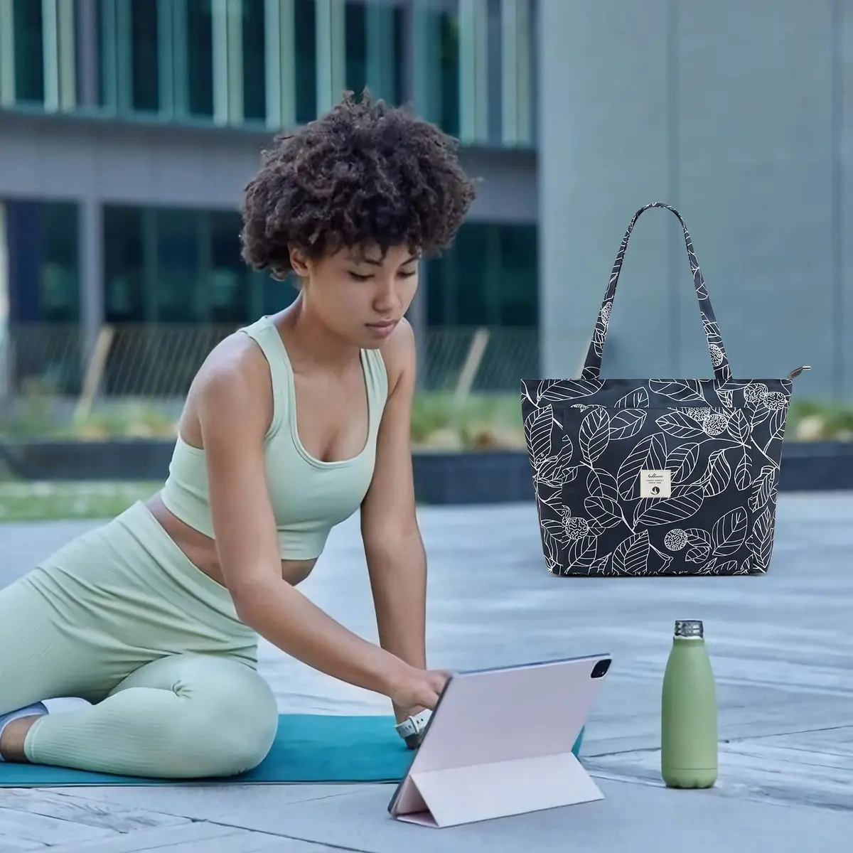 WLLWOO WLLWOO Yoga Bags for Women with Yoga Mats Bags Carrier Carryall Canvas Tote for Pilates Shoulder for Travel Office Beach Workout (Leaf) - view 7