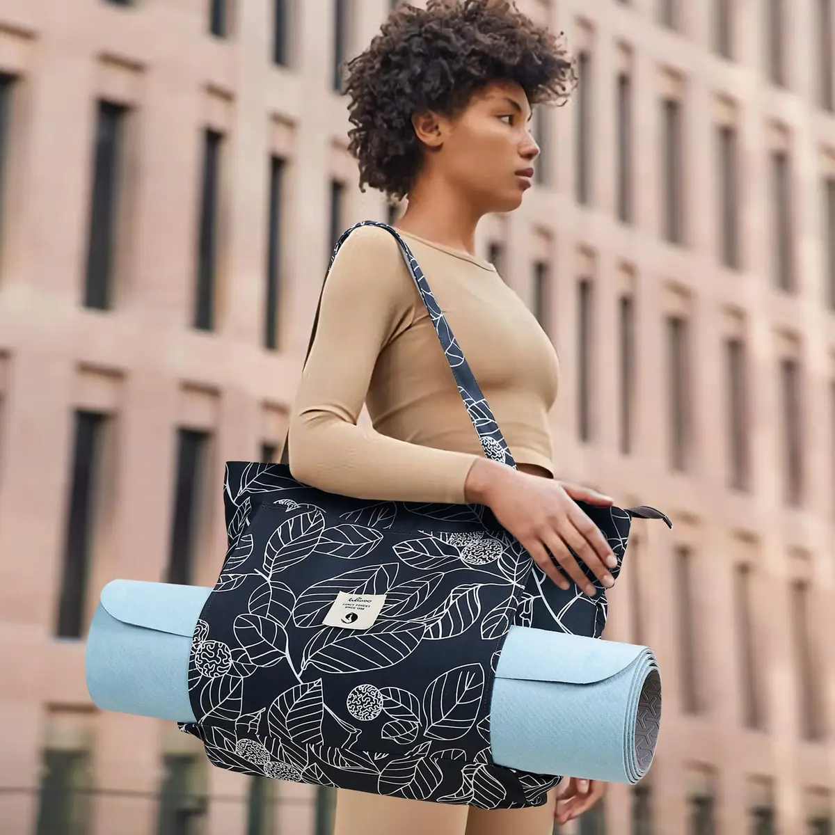WLLWOO WLLWOO Yoga Bags for Women with Yoga Mats Bags Carrier Carryall Canvas Tote for Pilates Shoulder for Travel Office Beach Workout (Leaf) - view 2