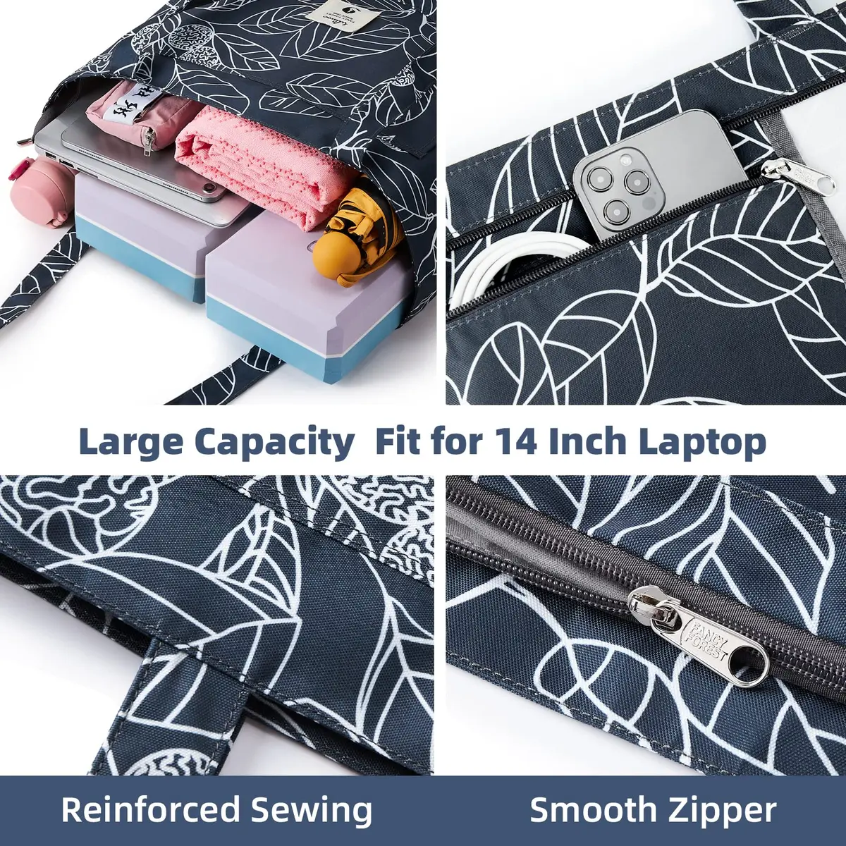 WLLWOO WLLWOO Yoga Bags for Women with Yoga Mats Bags Carrier Carryall Canvas Tote for Pilates Shoulder for Travel Office Beach Workout (Leaf) - view 4