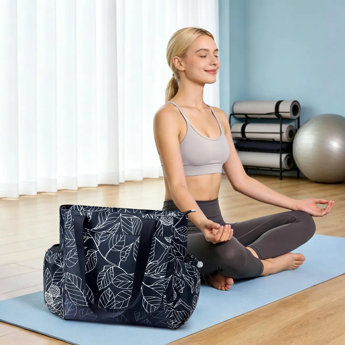 WLLWOO Yoga Pilates Bag Gym Tote Women, Thick Mesh Mat Holder Wet Pocket | Spacious, Lightweight & Versatile - view 5