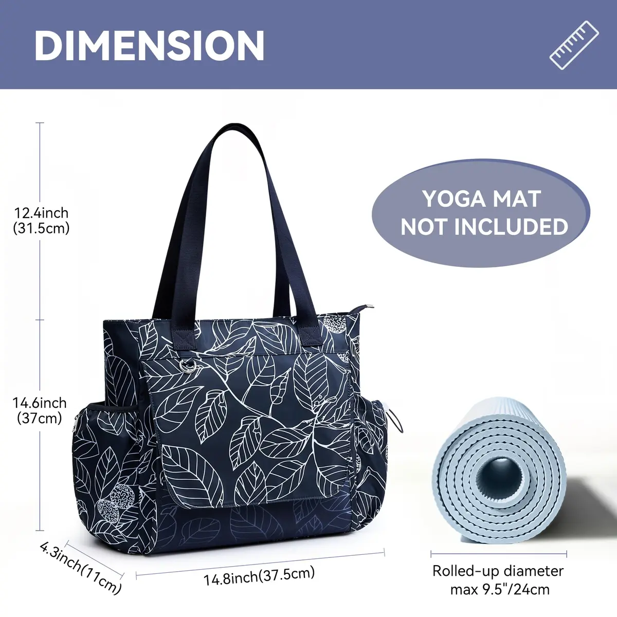 WLLWOO Yoga Pilates Bag Gym Tote Women, Thick Mesh Mat Holder Wet Pocket | Spacious, Lightweight & Versatile - view 7