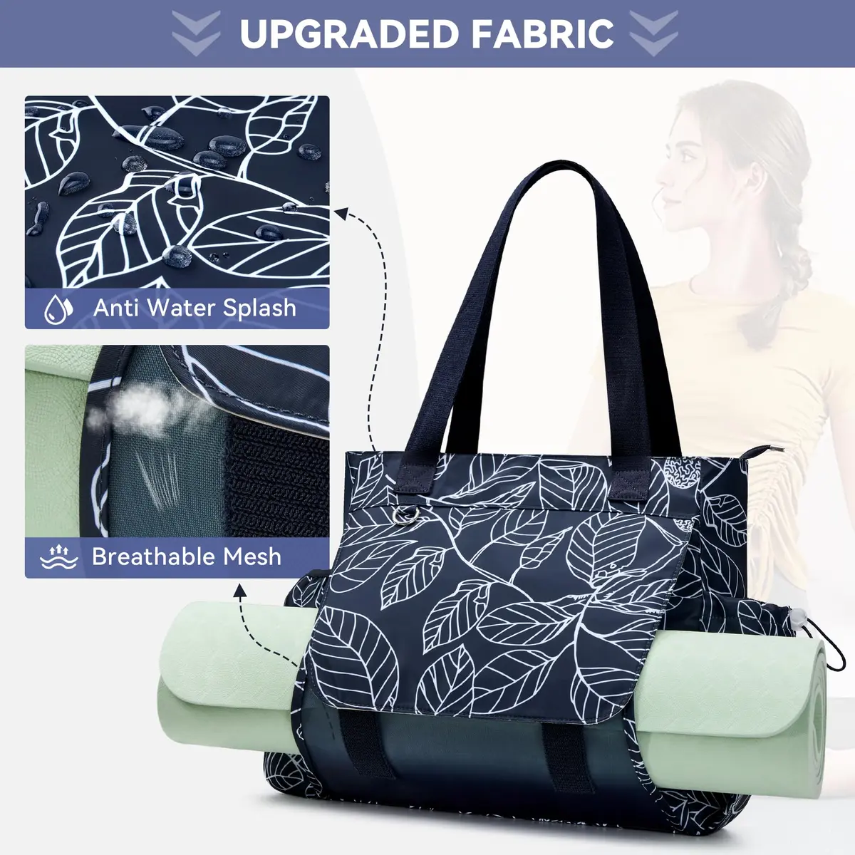 WLLWOO Yoga Pilates Bag Gym Tote Women, Thick Mesh Mat Holder Wet Pocket | Spacious, Lightweight & Versatile - view 8