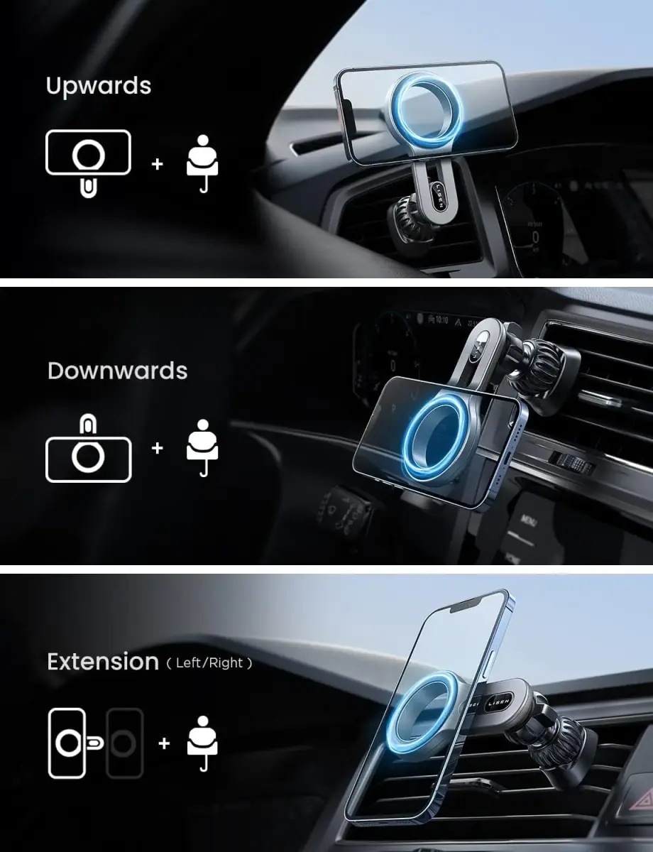 LISEN MagSafe Car Mount Silver | Strong Magnetic Vent Holder for iPhone 12-17 & Smartphones - view 5