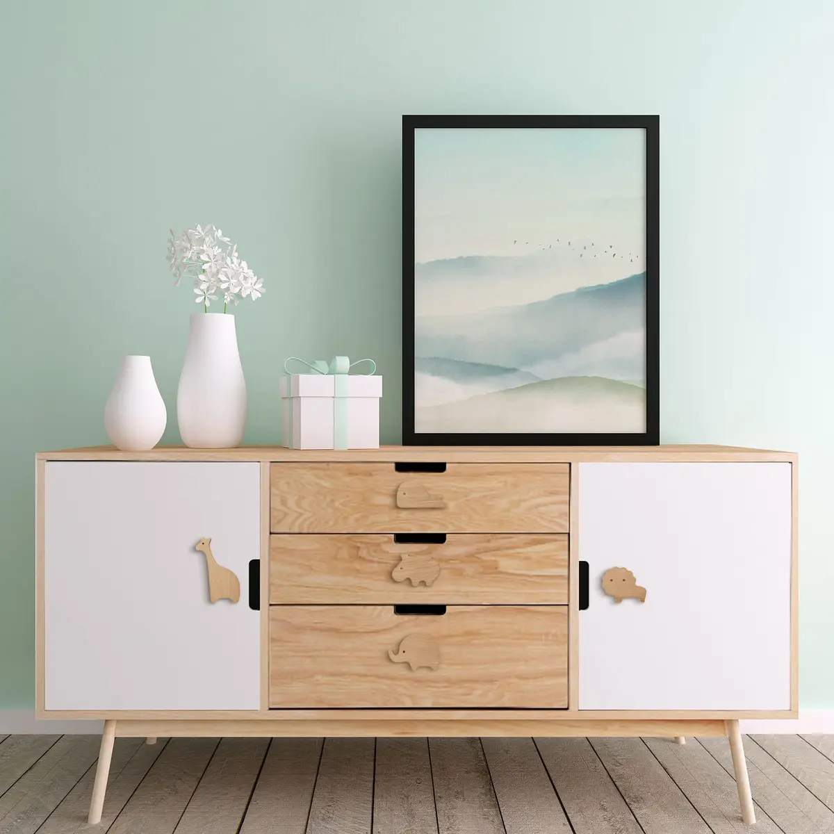 Qunclay Wooden Animal Dresser Knobs 6 Sets | Zoo Theme, Polished Wood - view 7
