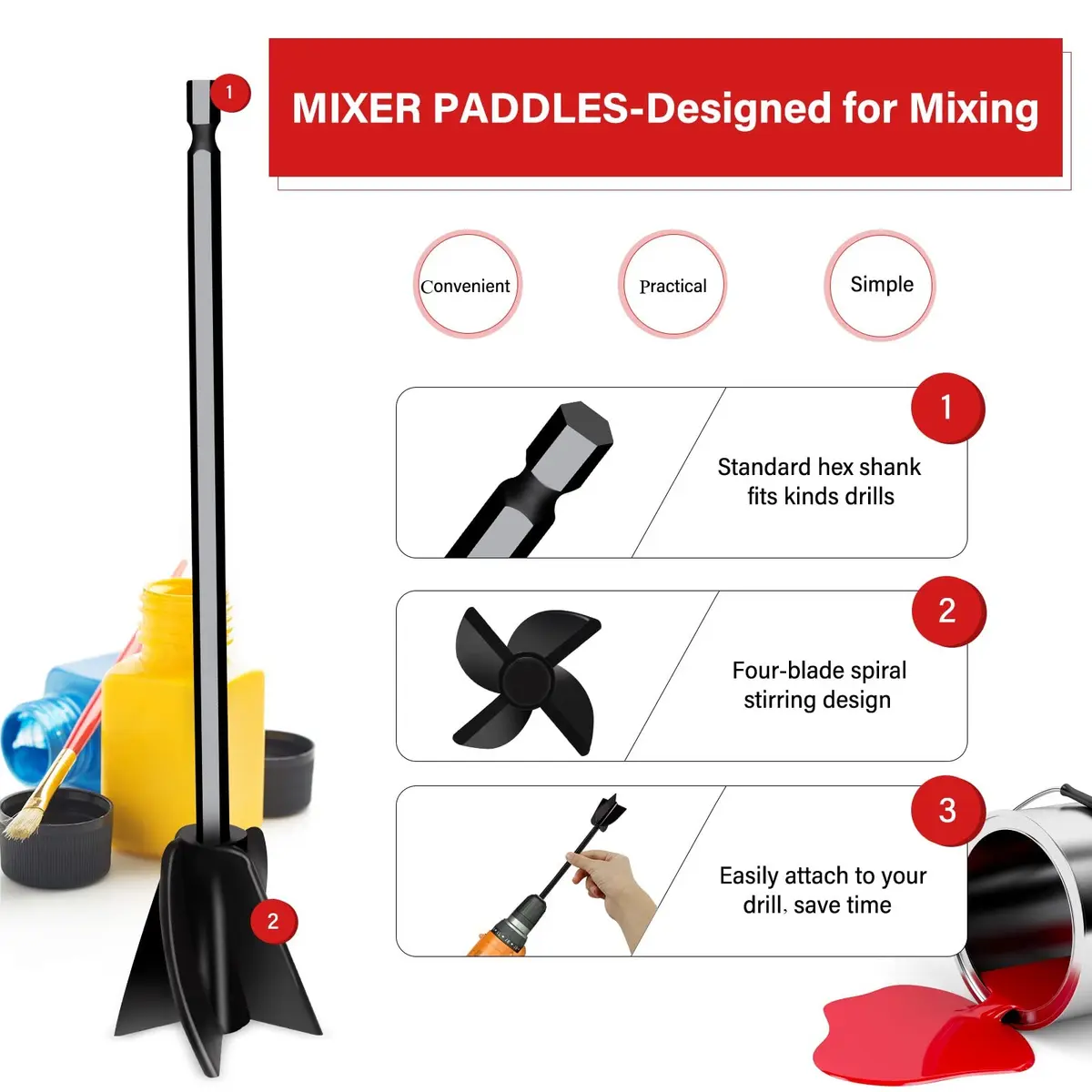 Riomh 4 Pcs Resin Mixer Paddles for Drill | Spiral Four-Blade Design for Small Batches - view 3