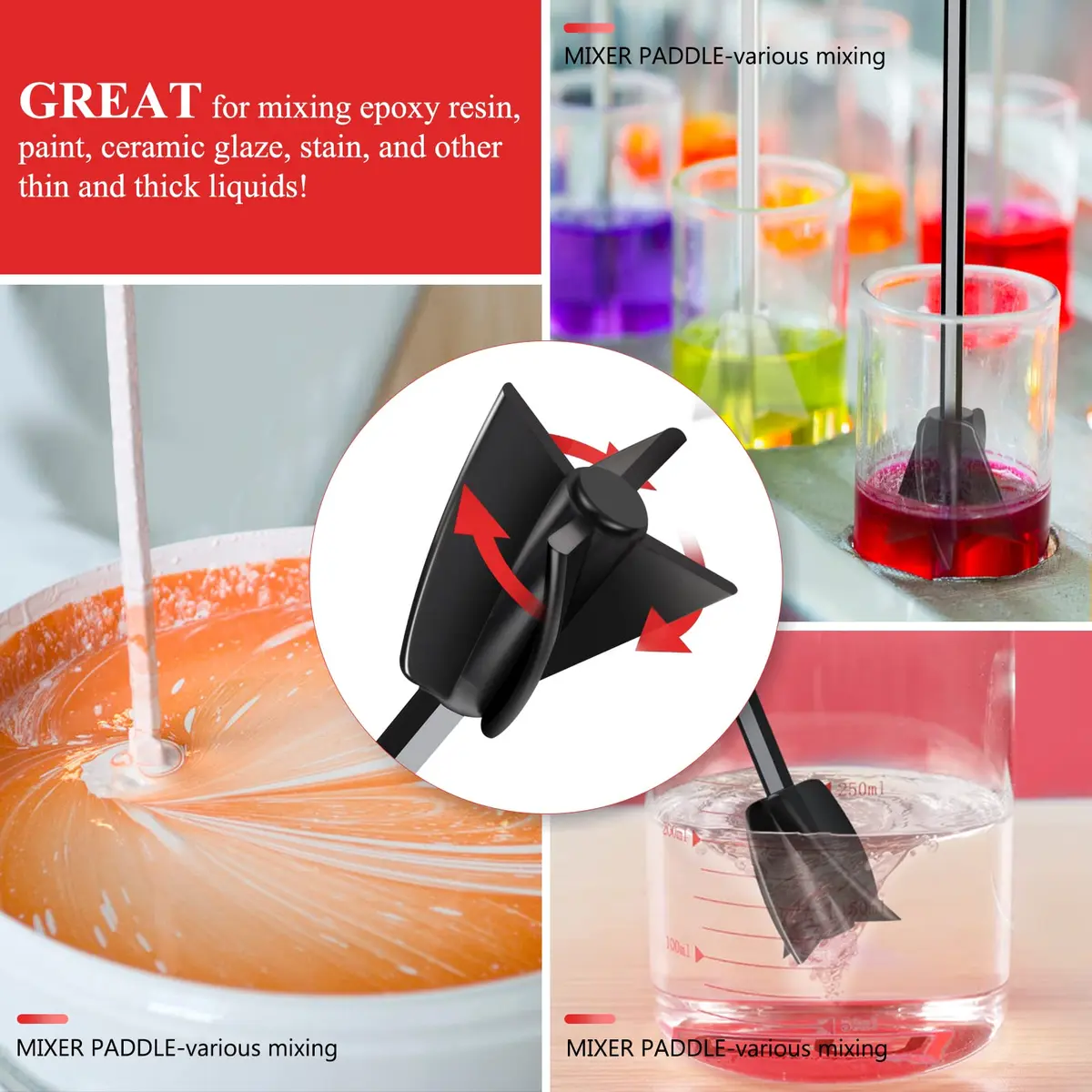 Riomh 4 Pcs Resin Mixer Paddles for Drill | Spiral Four-Blade Design for Small Batches - view 4