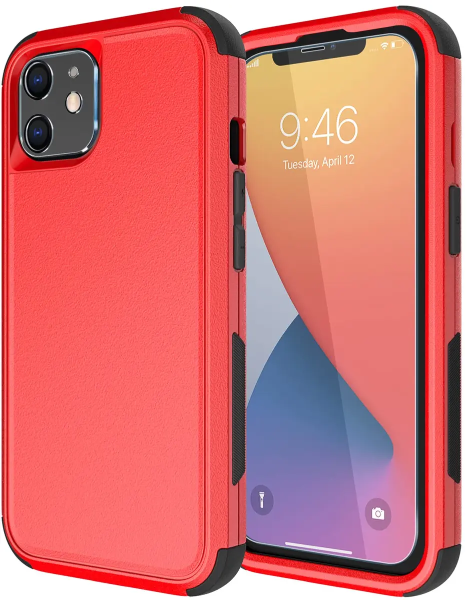 Diverbox Heavy Duty Protection Case for iPhone 11 | Shockproof & Dropproof with Tempered Glass Screen Protector (6.1 inch, Red) - main product image