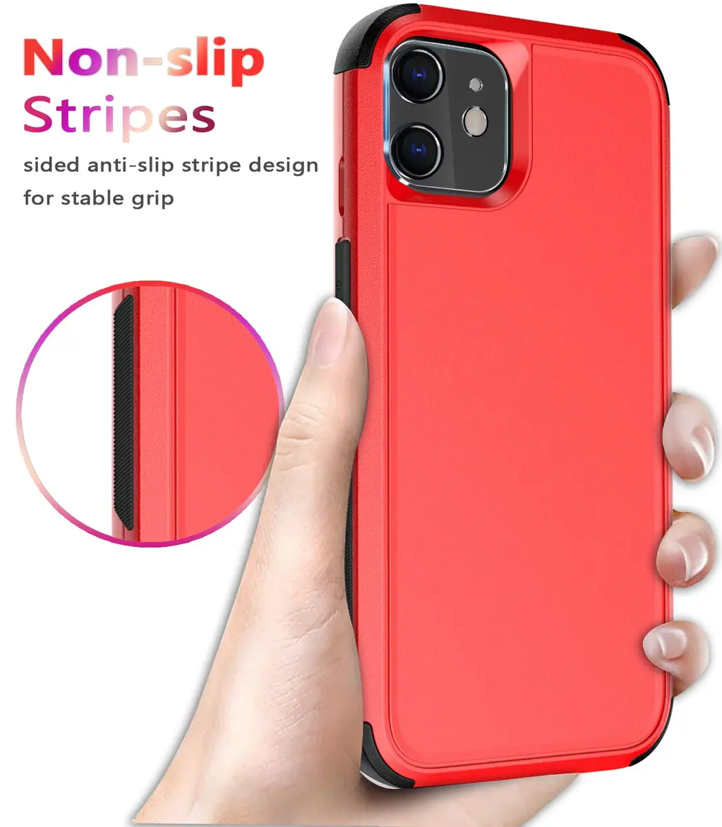 Diverbox Heavy Duty Protection Case for iPhone 11 | Shockproof & Dropproof with Tempered Glass Screen Protector (6.1 inch, Red) - view 5