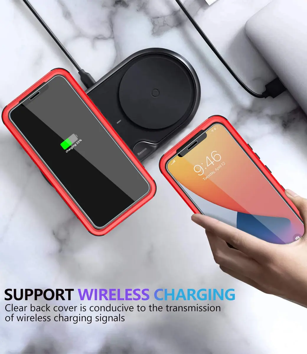 Diverbox Heavy Duty Protection Case for iPhone 11 | Shockproof & Dropproof with Tempered Glass Screen Protector (6.1 inch, Red) - view 7