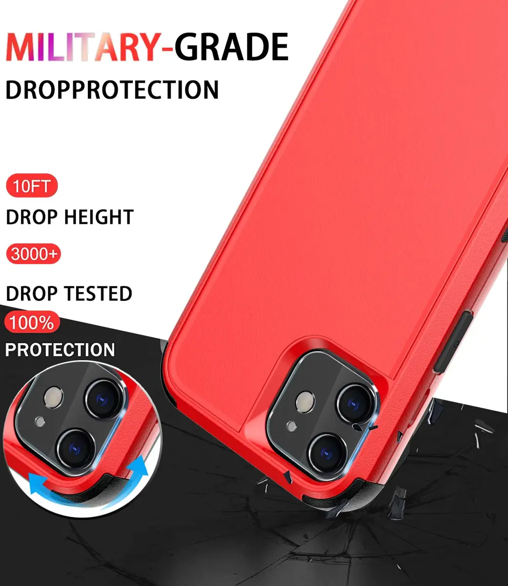 Diverbox Heavy Duty Protection Case for iPhone 11 | Shockproof & Dropproof with Tempered Glass Screen Protector (6.1 inch, Red) - view 2