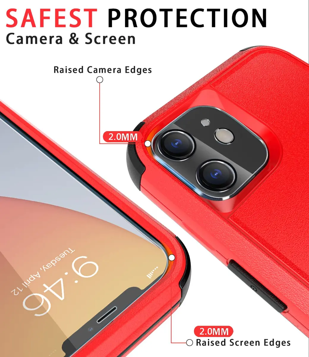 Diverbox Heavy Duty Protection Case for iPhone 11 | Shockproof & Dropproof with Tempered Glass Screen Protector (6.1 inch, Red) - view 3