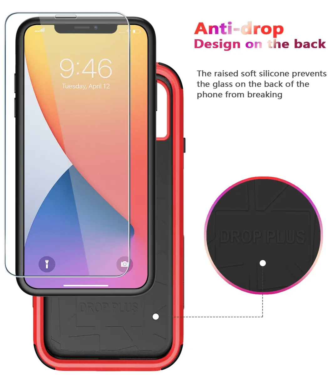 Diverbox Heavy Duty Protection Case for iPhone 11 | Shockproof & Dropproof with Tempered Glass Screen Protector (6.1 inch, Red) - view 4