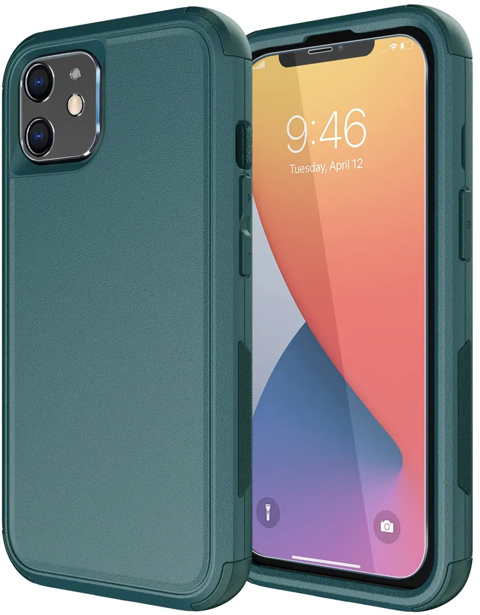 Diverbox for iPhone 11 Case Heavy Duty Shockproof & Dropproof | Tempered Glass Screen Protector, Dark Green - main product image