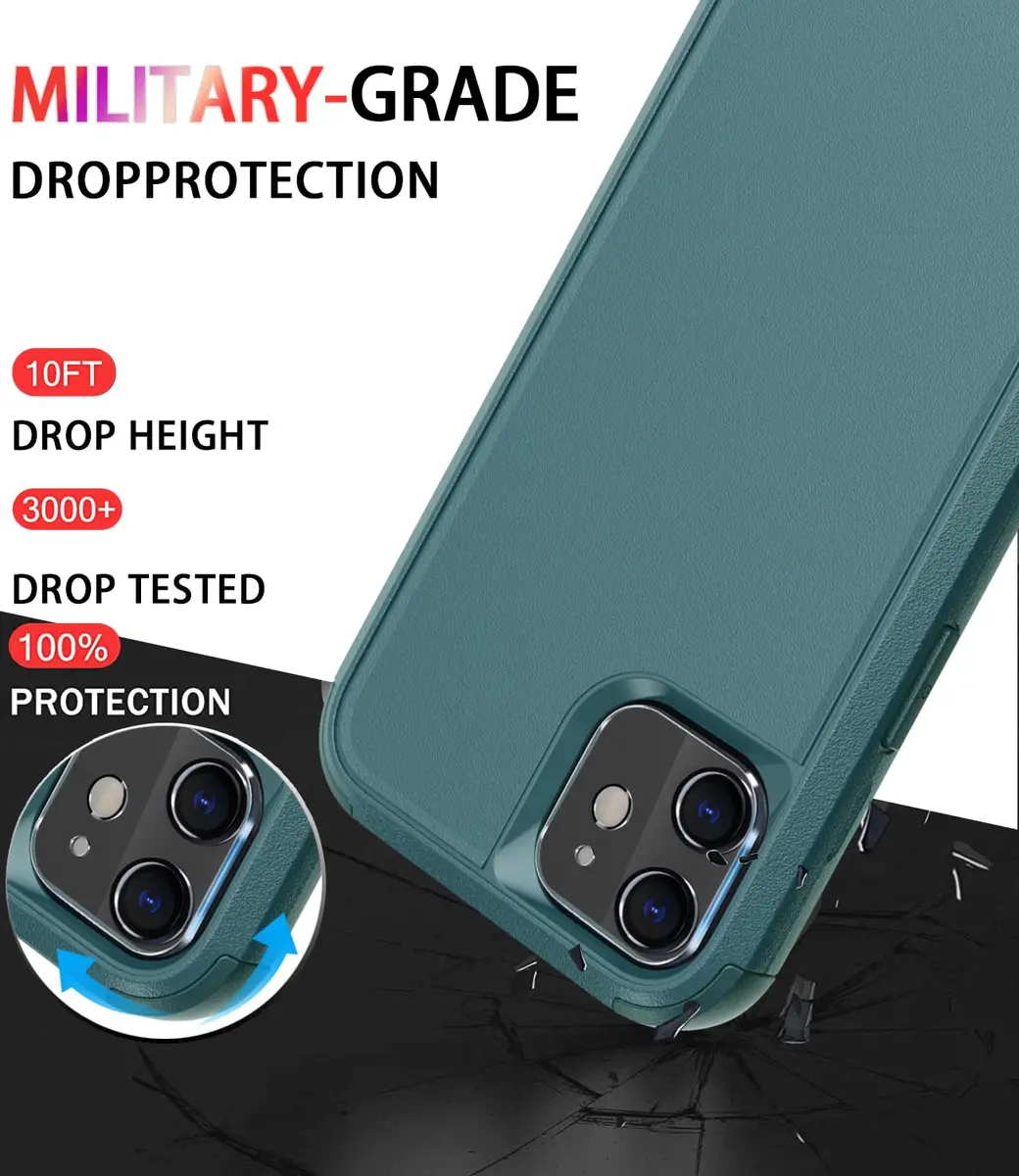 Diverbox for iPhone 11 Case Heavy Duty Shockproof & Dropproof | Tempered Glass Screen Protector, Dark Green - view 2