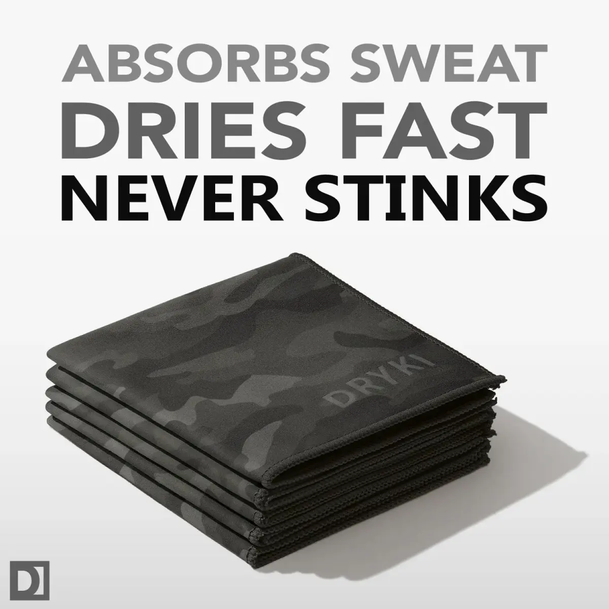 DRYKI Pocket-Sized Sweat Towels 25cm (10") | 5-Pack Moss Camo Microfiber - view 3