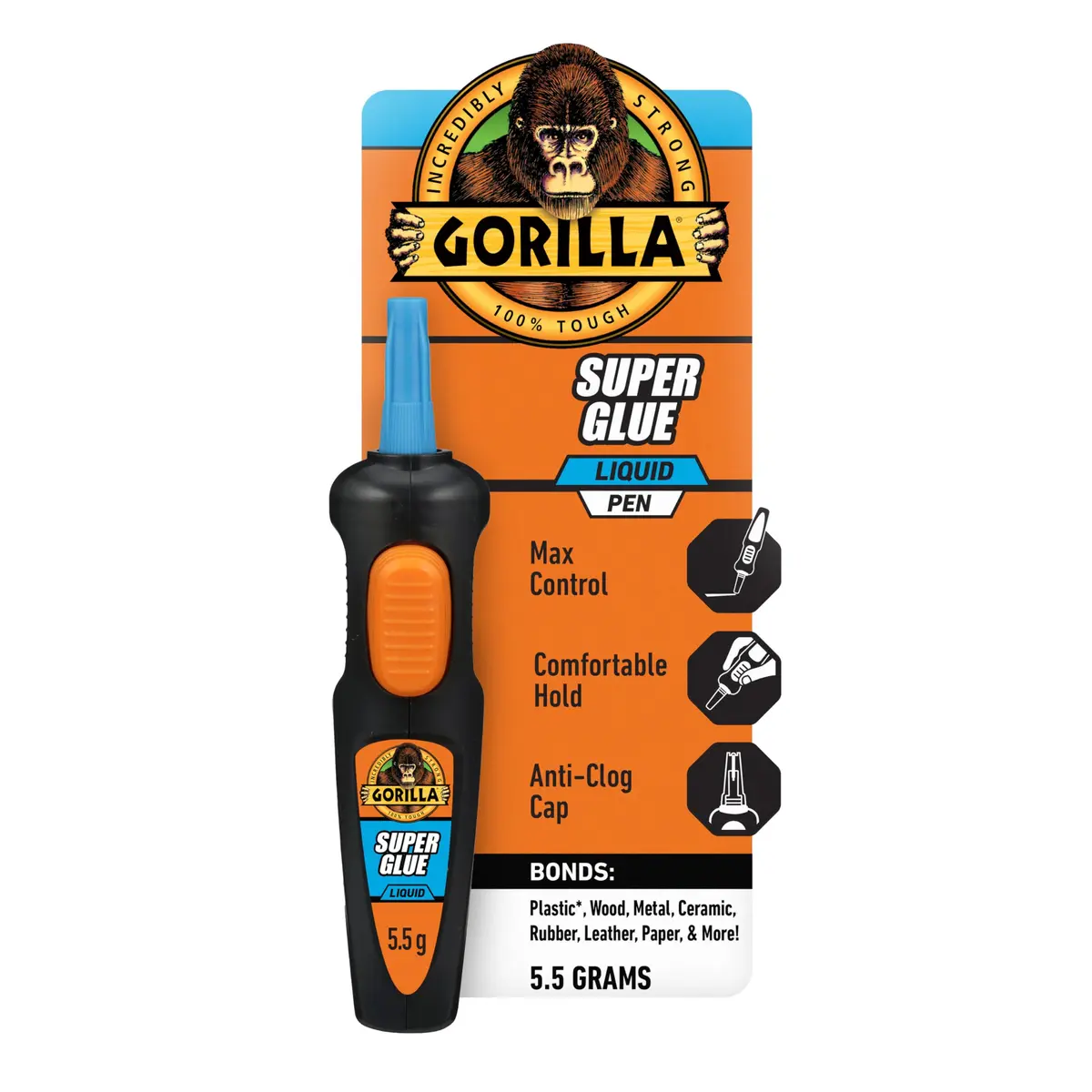 Gorilla Super Glue Pen, Precise Applicator, Fast Setting, Clear, 5.5g | Impact-Resistant Bonding Adhesive - main product image