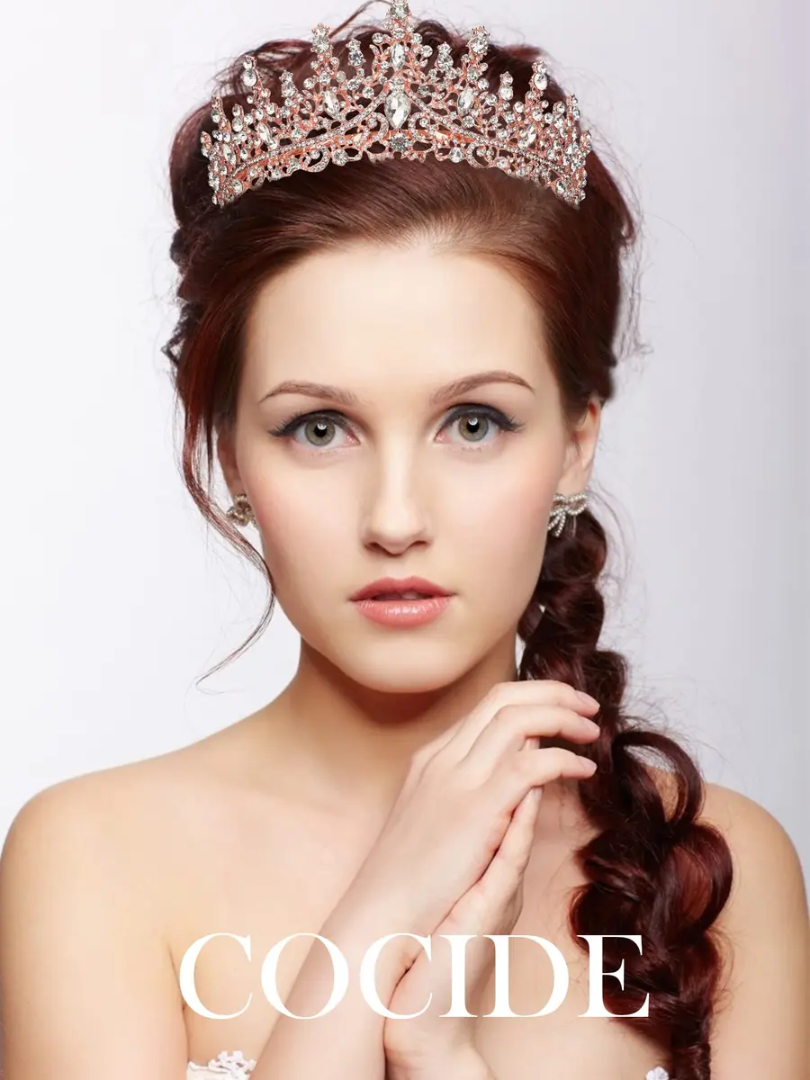 COCIDE Tiara and Crown for Women Crystal Queen Crown Rhinestone Tiara for Girl Bride Wedding Hair Accessories for Bridal Birthday Party Prom for Halloween Cos-play Costume Christmas | Sparkling 6.3 inch diameter, Handmade - view 3