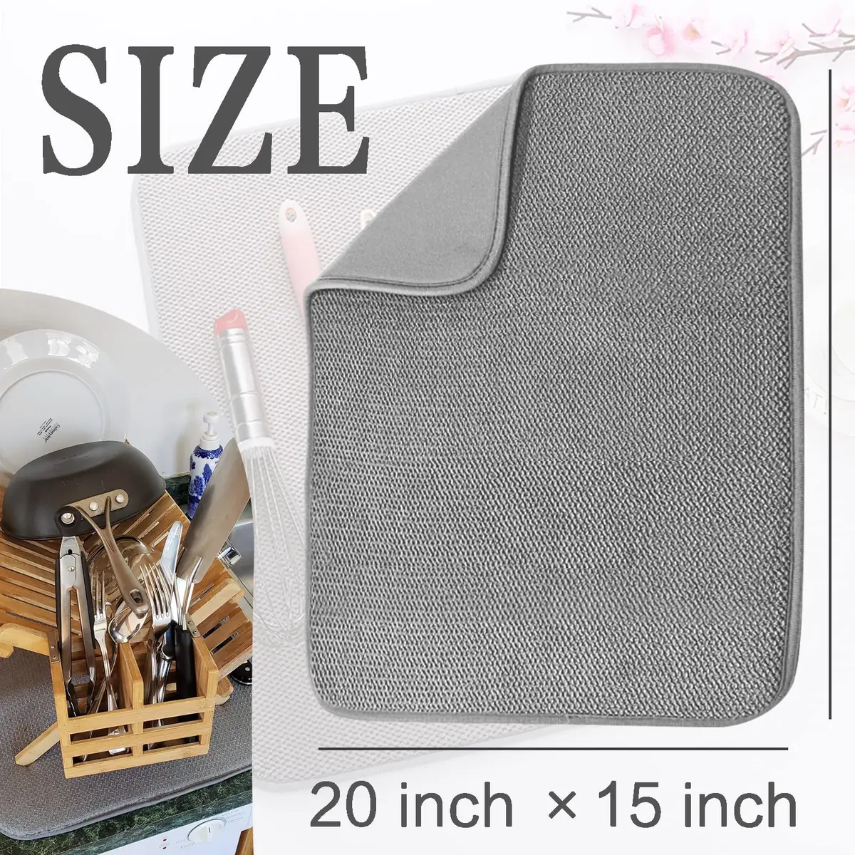 Meirrnyyu Microfiber Dish Drying Mat 20×15 Inch | Super Absorbent Kitchen Counter Pad - view 2