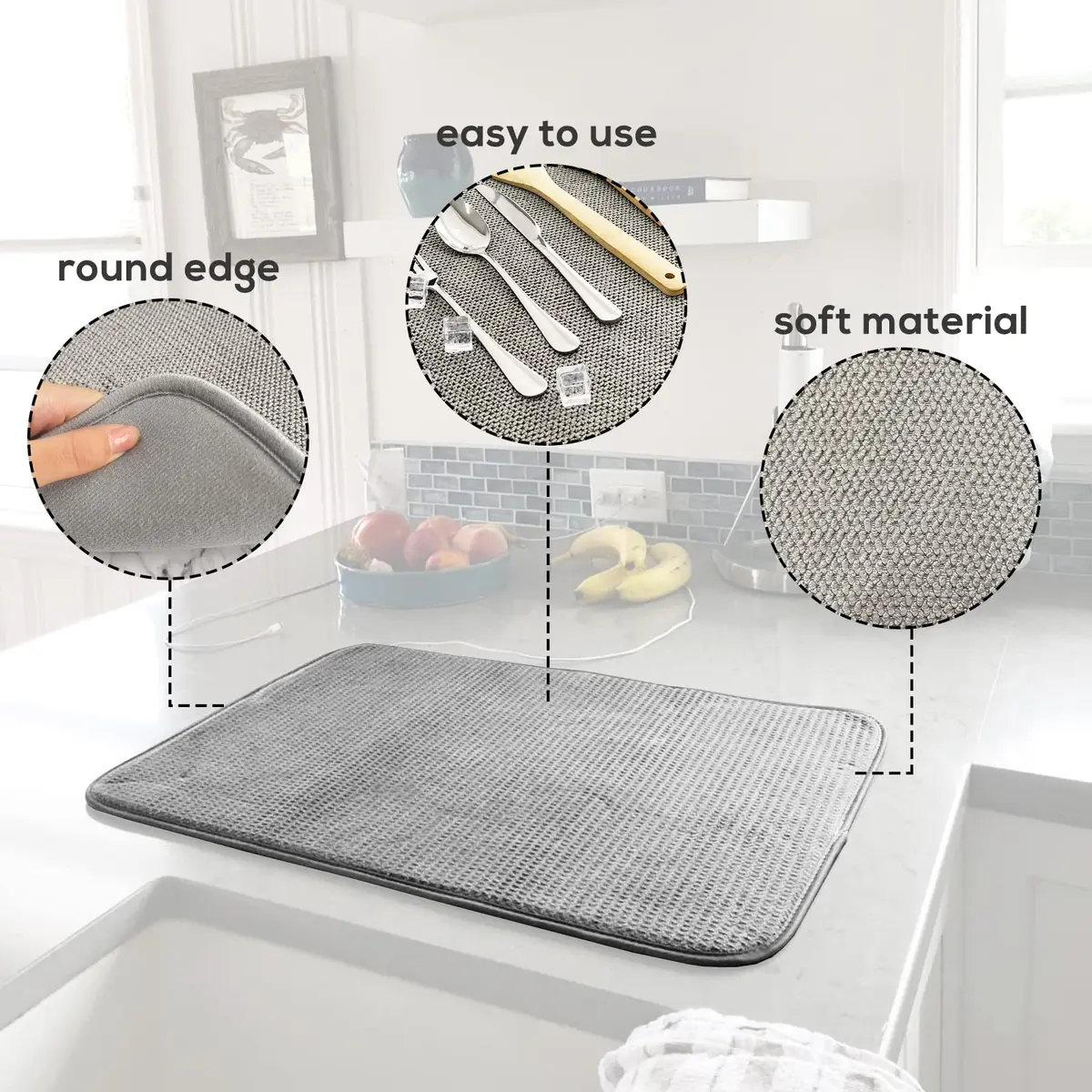 Meirrnyyu Microfiber Dish Drying Mat 20×15 Inch | Super Absorbent Kitchen Counter Pad - view 3