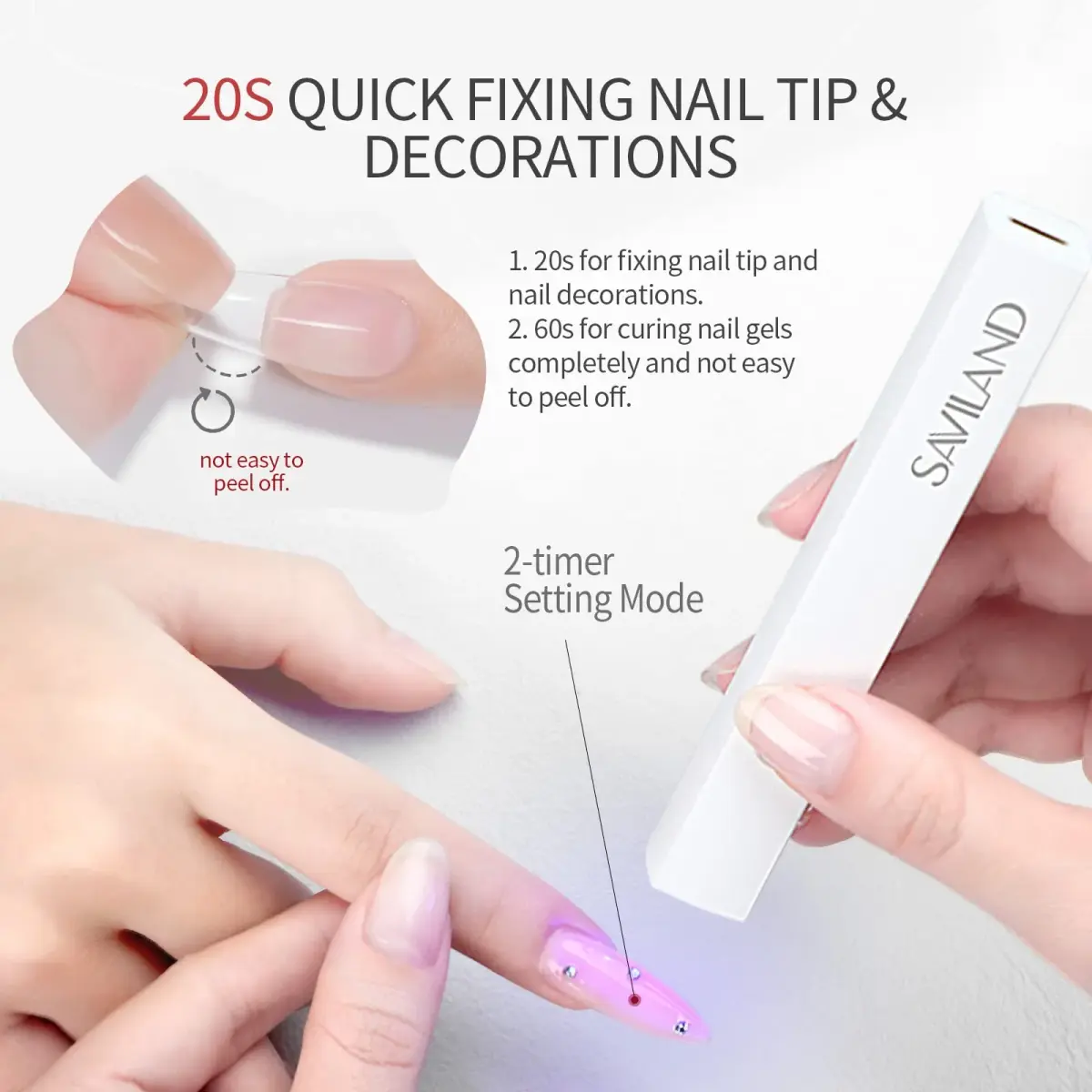 SAVILAND Handheld UV Nail Lamp 3W (156 g / 5.5 oz) | Rechargeable LED Gel Curing Light - view 4