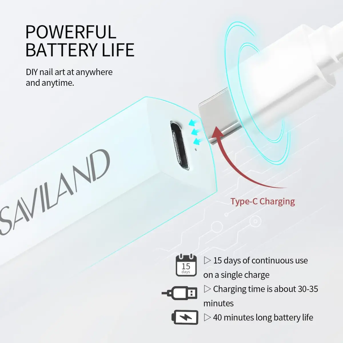 SAVILAND Handheld UV Nail Lamp 3W (156 g / 5.5 oz) | Rechargeable LED Gel Curing Light - view 5