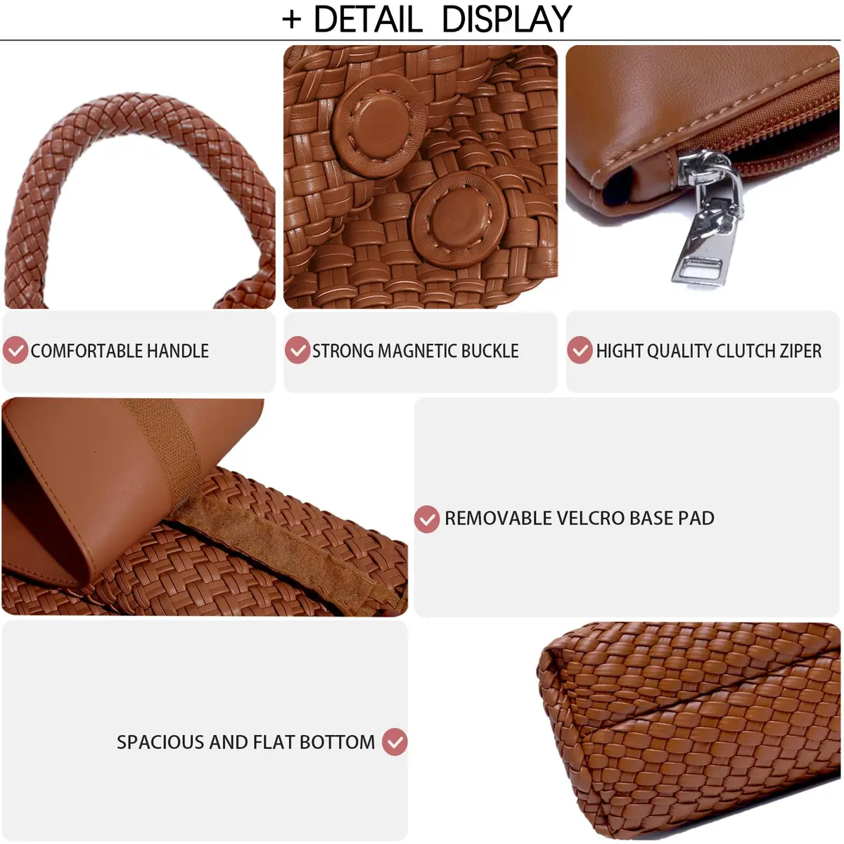 JINMANXUE Woven Tote Bag for Women, Large Vegan Leather Hobo Handbag, 39.6cm (15.6in) | Chic Retro Style - view 6