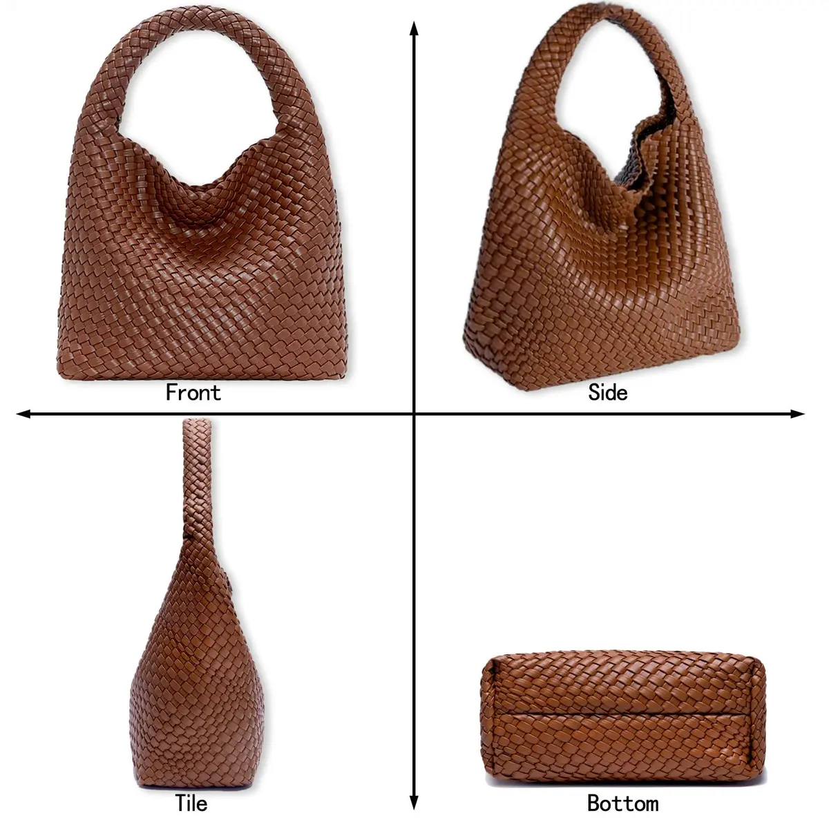 JINMANXUE Woven Tote Bag for Women, Large Vegan Leather Hobo Handbag, 39.6cm (15.6in) | Chic Retro Style - view 7