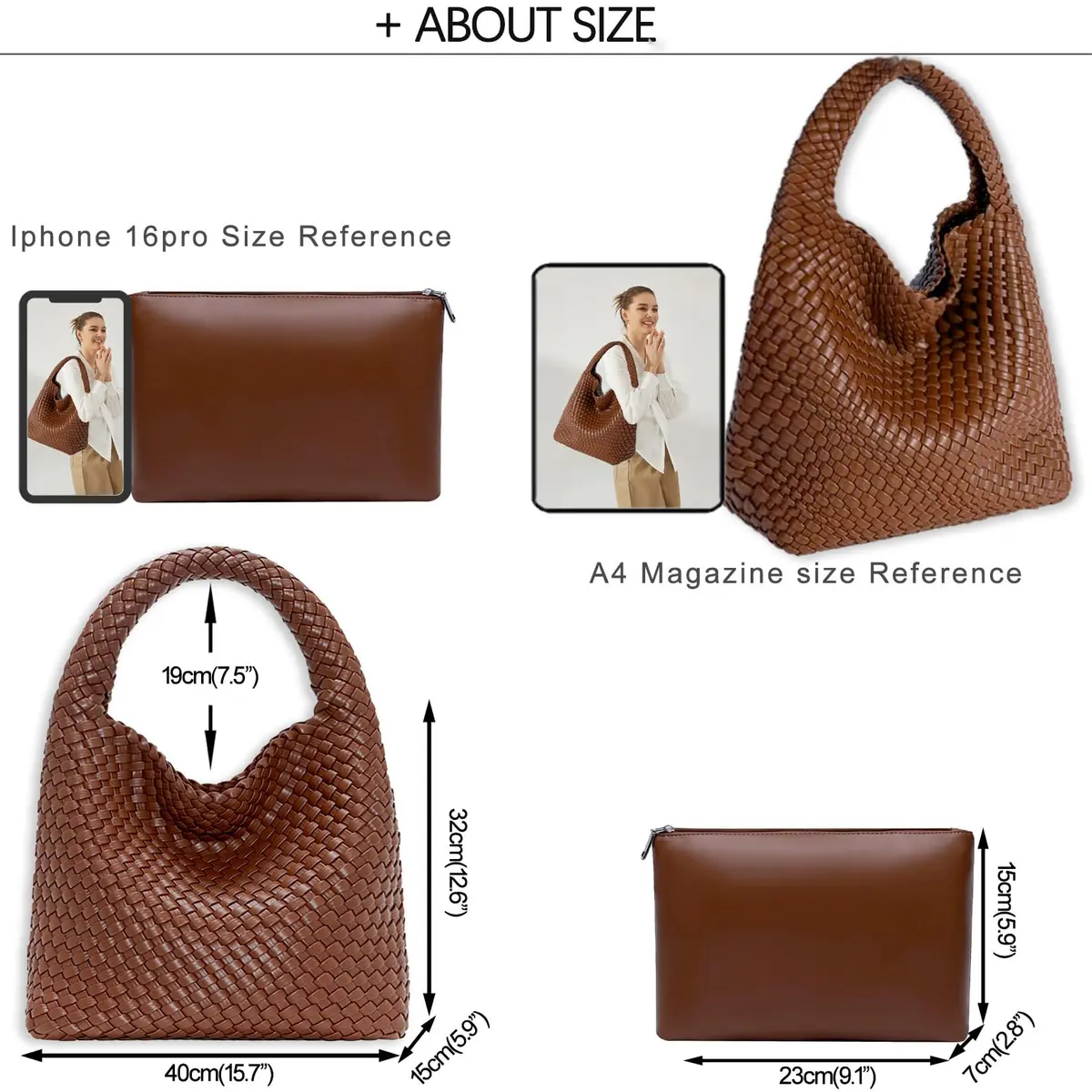 JINMANXUE Woven Tote Bag for Women, Large Vegan Leather Hobo Handbag, 39.6cm (15.6in) | Chic Retro Style - view 4