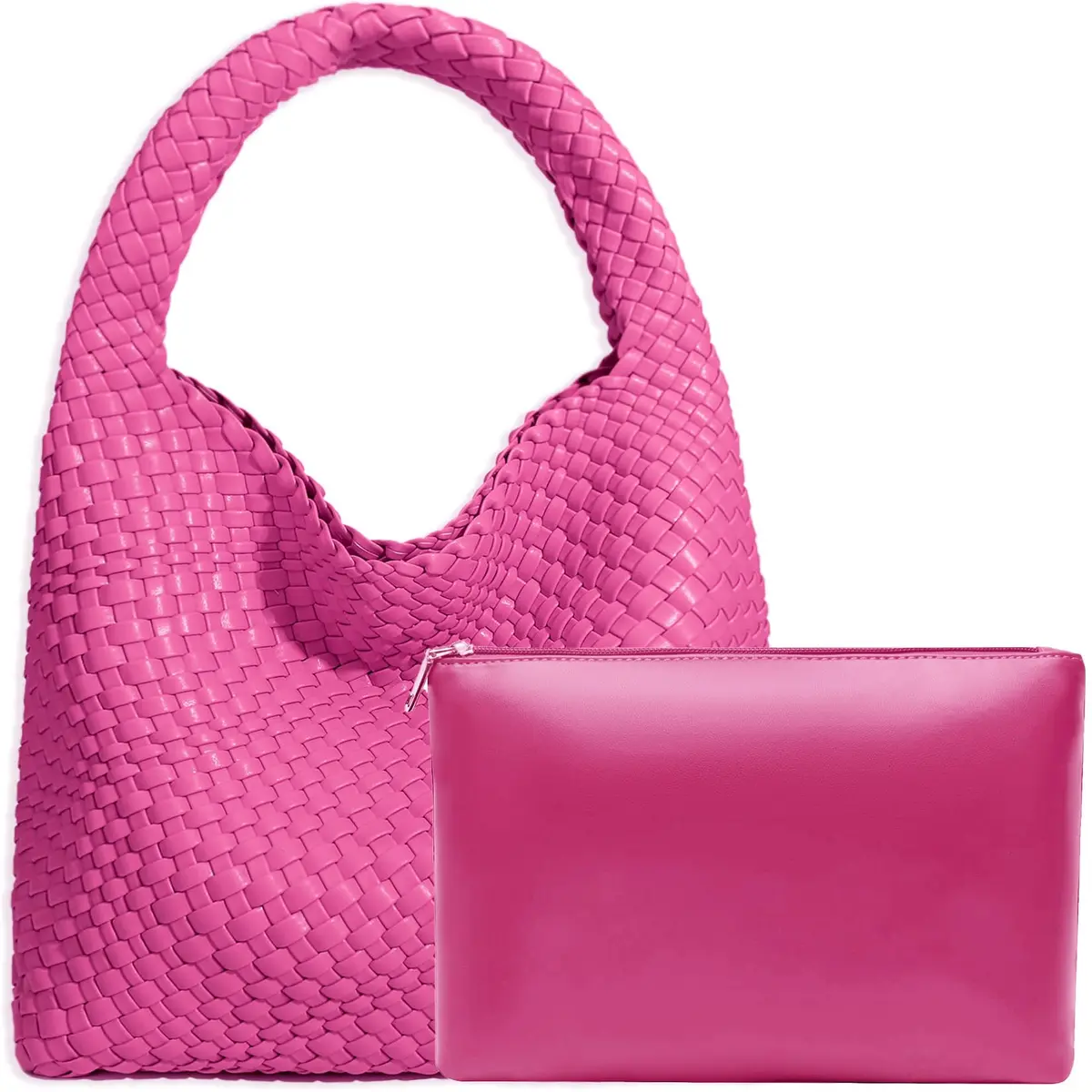 JINMANXUE Woven Tote Bag for Women, Rose Red Fashion Hobo Handbag, Large Vegan Leather Shoulder Bag | Includes Matching Wristlet - main product image