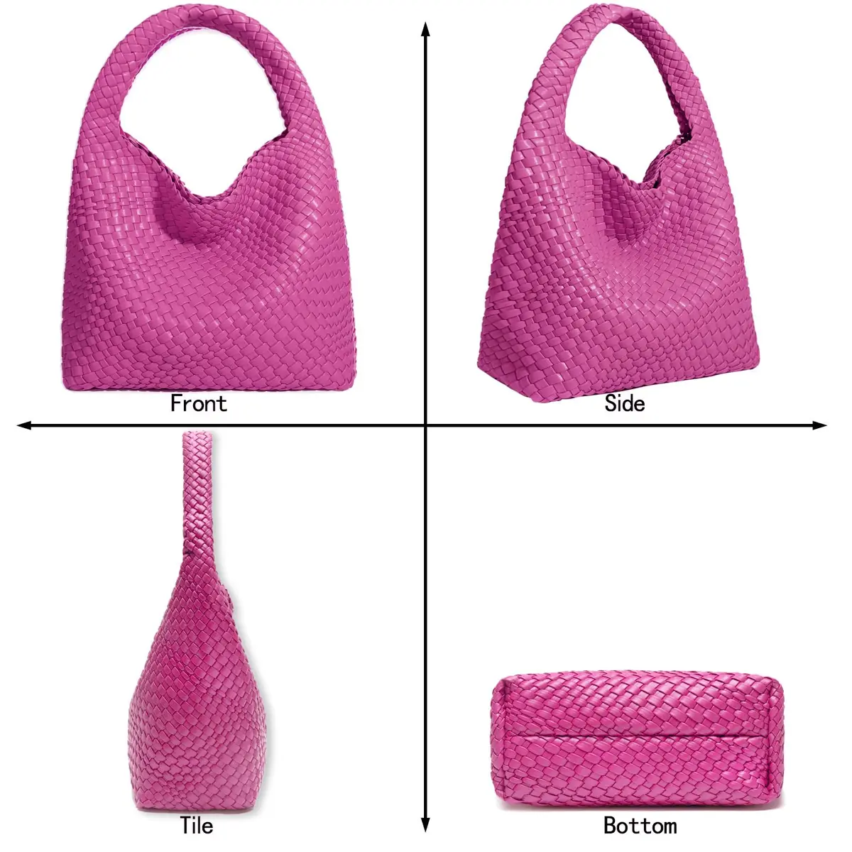 JINMANXUE Woven Tote Bag for Women, Rose Red Fashion Hobo Handbag, Large Vegan Leather Shoulder Bag | Includes Matching Wristlet - view 7