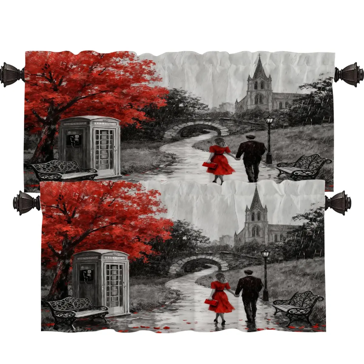 Shrahala Black and White Europe England Landmark Blackout Short Curtains 52x18 in | Thermal Insulated Window Treatment - main product image